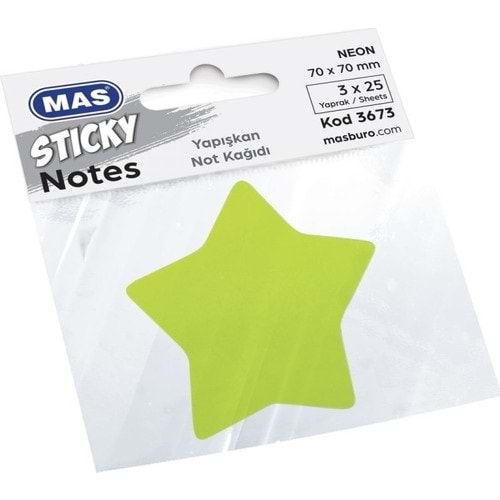 Mas Sticky Yapışkanlı Not Kağıdı Yıldız 70x70 mm 75 Yaprak 3673