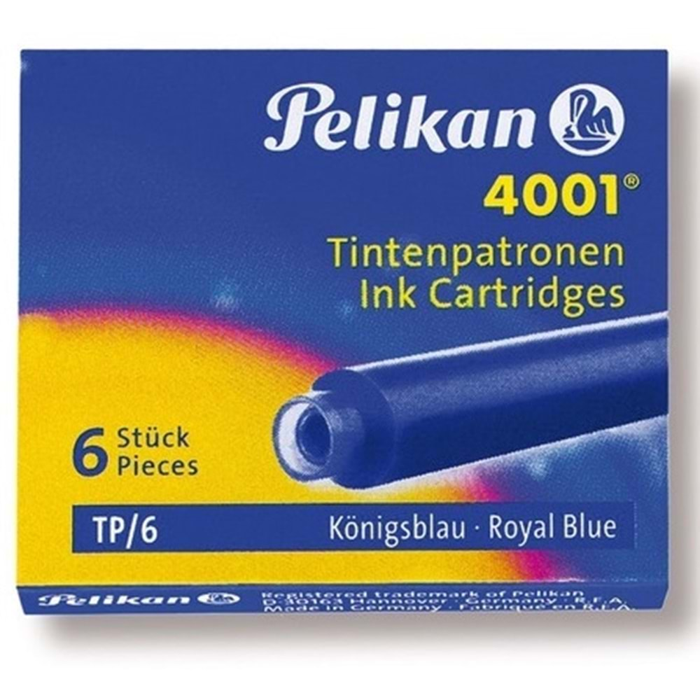 Pelikan 4001 Dolmakalem Kartuşu Küçük Royal Mavi (6'lı Kutu)