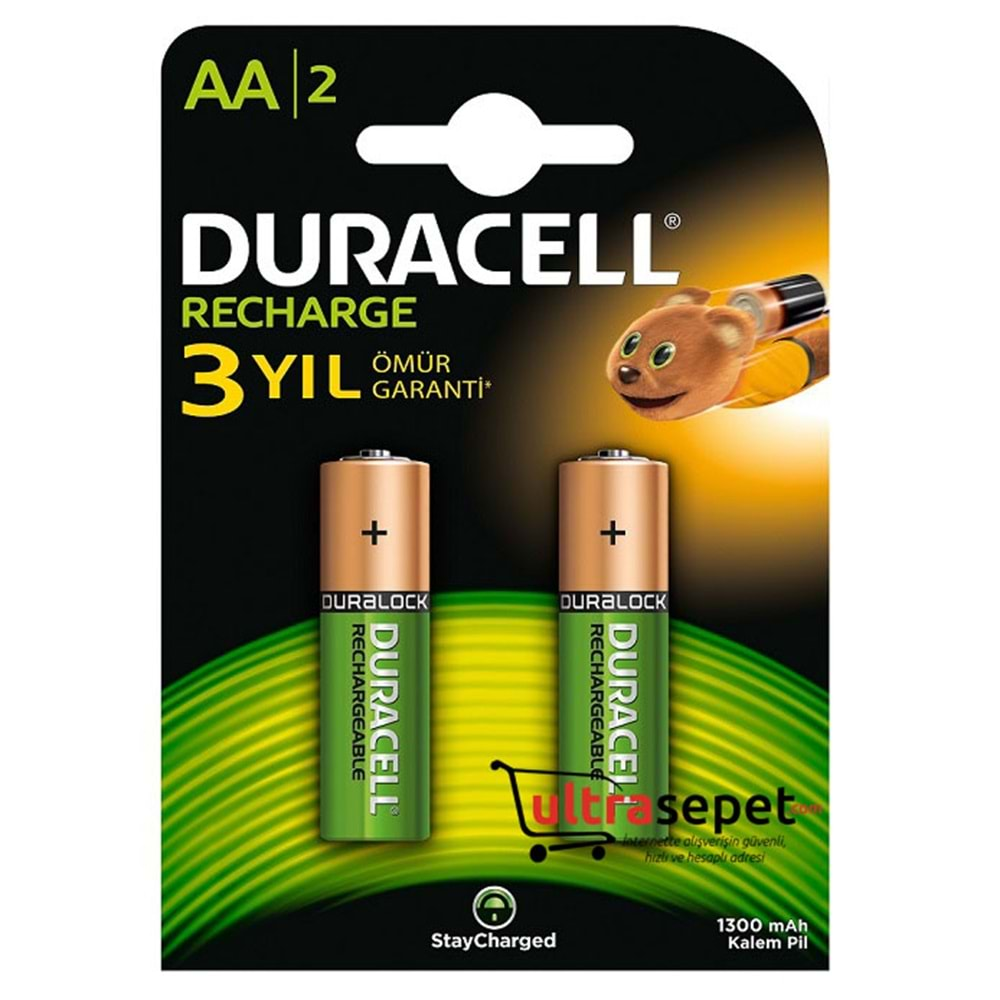 Duracell AA Şarjlı Kalem Pil 2 Adet 1300 mAh