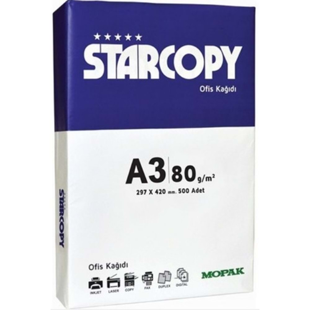 Mopak Star Copy A3 Fotokopi Kağıdı 80 gr. 500 lü Paket Starcopy