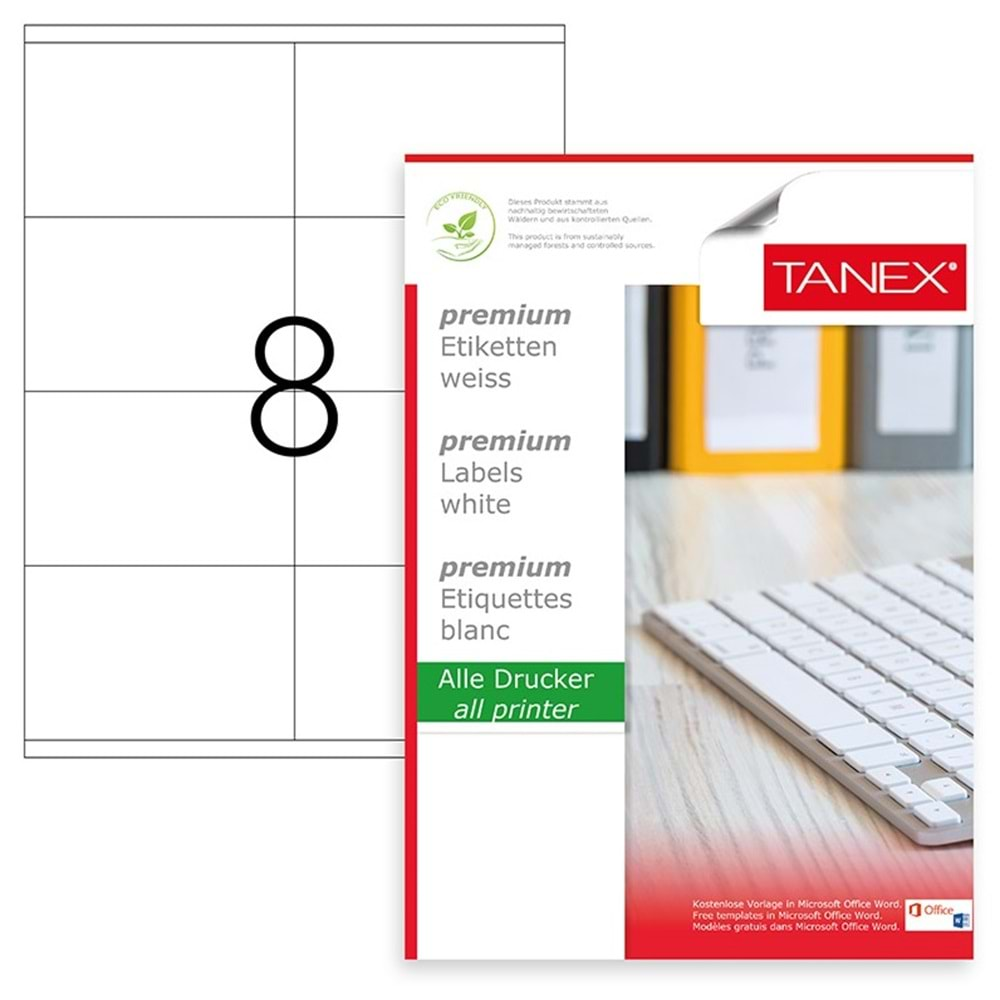 Tanex Premium 105x70 mm. A4 Lazer Etiket 100 lü TW-2208