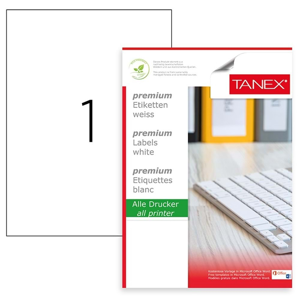 Tanex Premium 210x297 mm. A4 Lazer Etiket 100 lü TW-2000