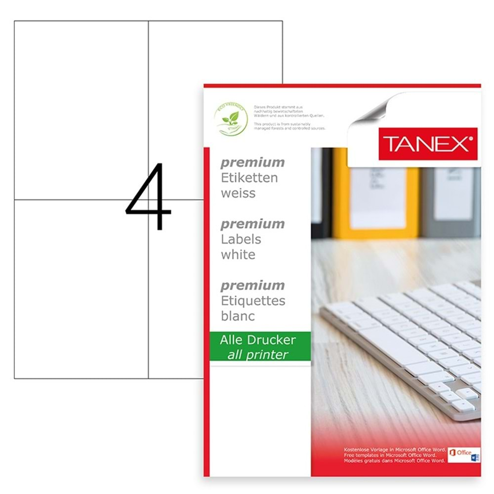 Tanex Premium 105x148,5 mm. A4 Lazer Etiket 100 lü TW-2204