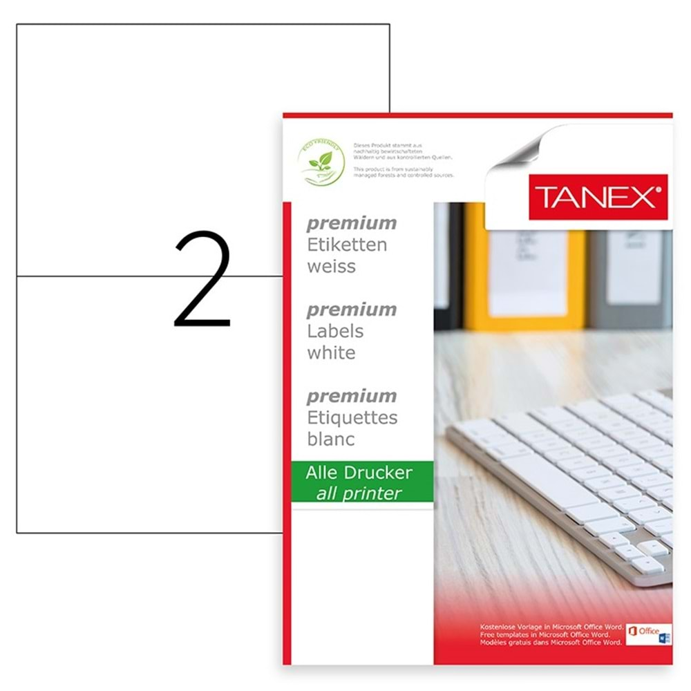 Tanex Premium 210x148,5 mm. A4 Lazer Etiket 100 lü TW-2102