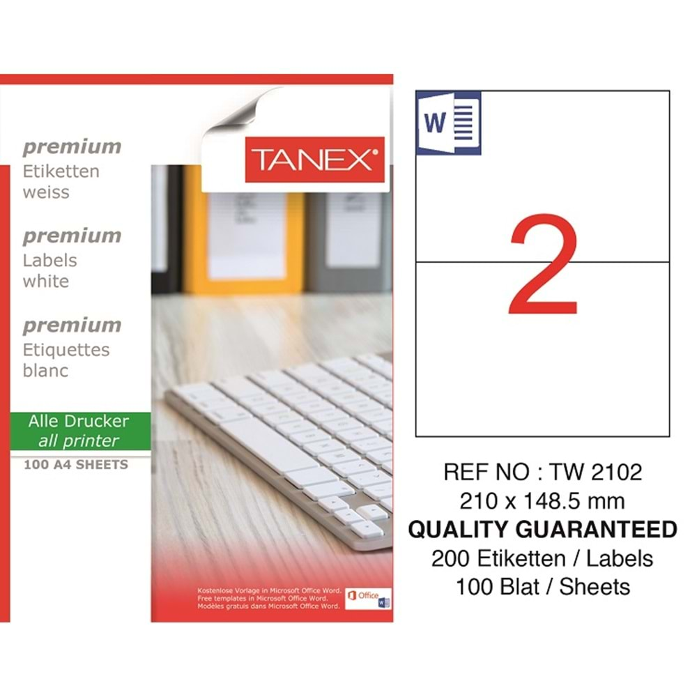 Tanex Premium 199,6x143,5 mm. A4 Lazer Etiket 100 lü TW-2002