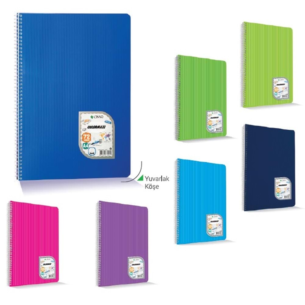 Çınar Colormaxi 72 Yp Kareli A4 Defter Spiralli Plastik Kapak