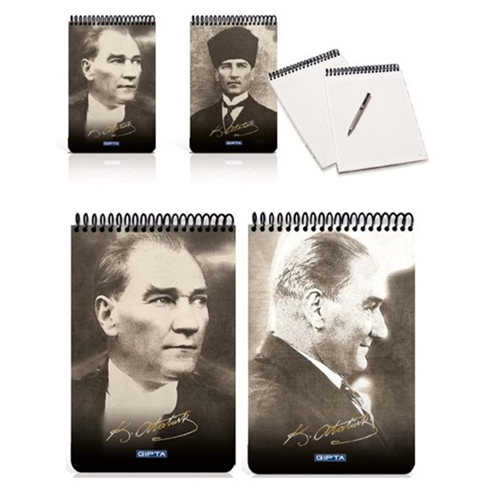 Gıpta Atatürk A5 100 Yaprak Kareli Karton Kapak Spiralli Defter