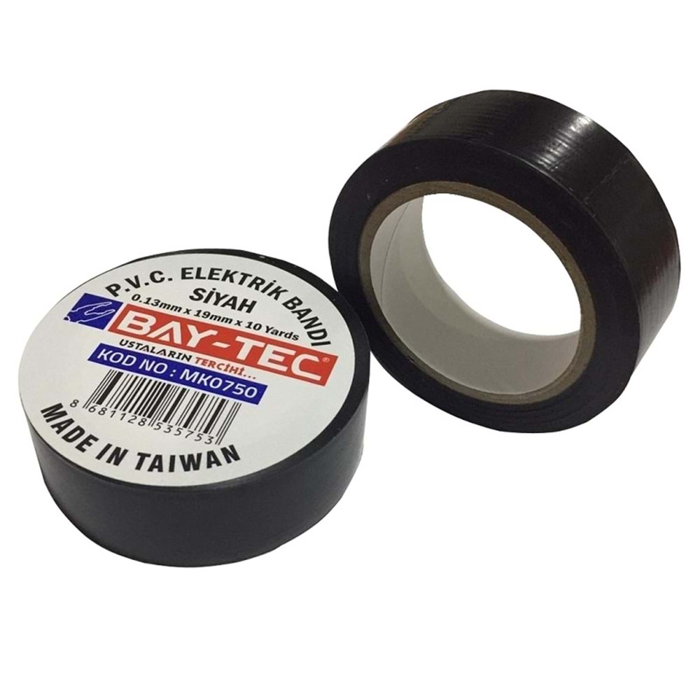 Bay-Tec Siyah PVC Elektrik Bandı 0.13mmx19mmx10yards