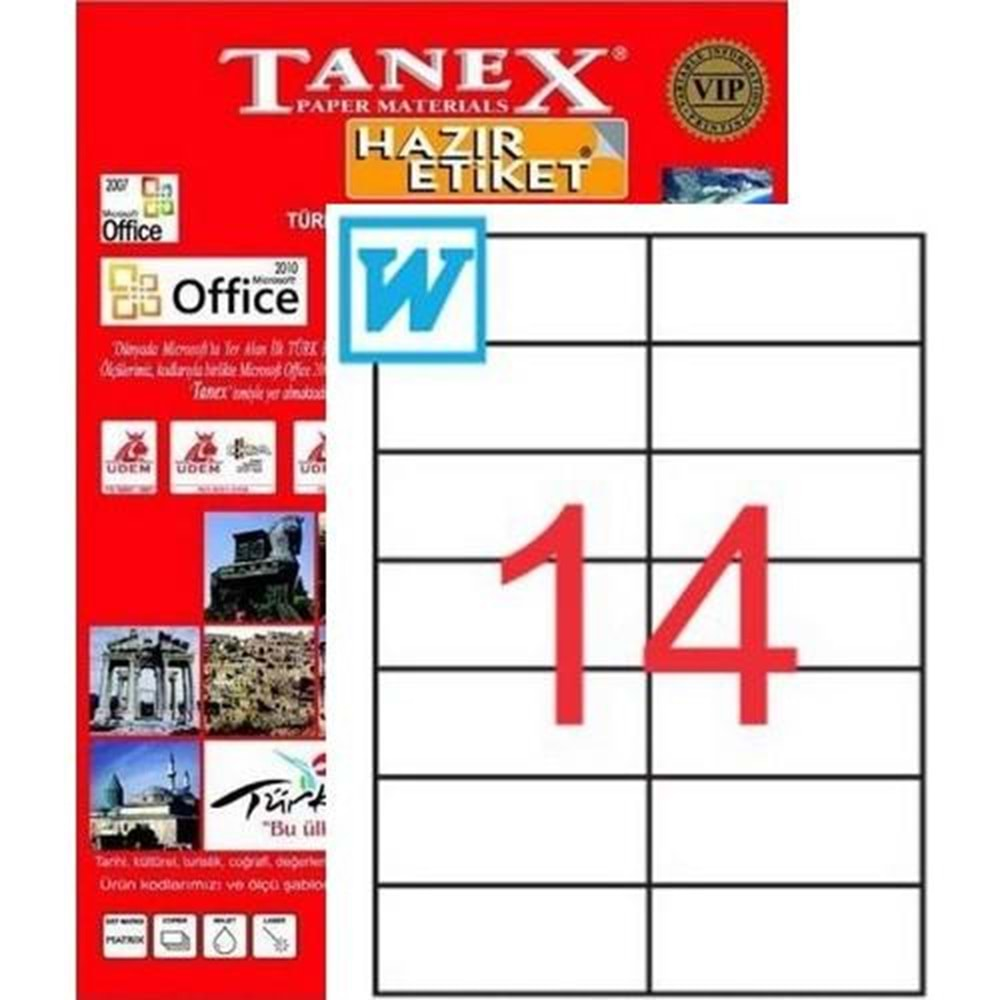 Tanex Premium 105x42,69 mm. A4 Lazer Etiket 100 lü TW-2712