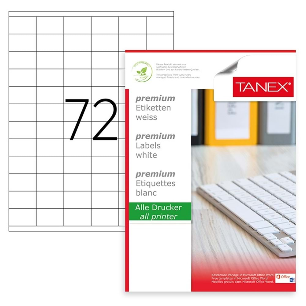 Tanex Premium 35x23 mm. A4 Lazer Etiket 100 lü TW-2172