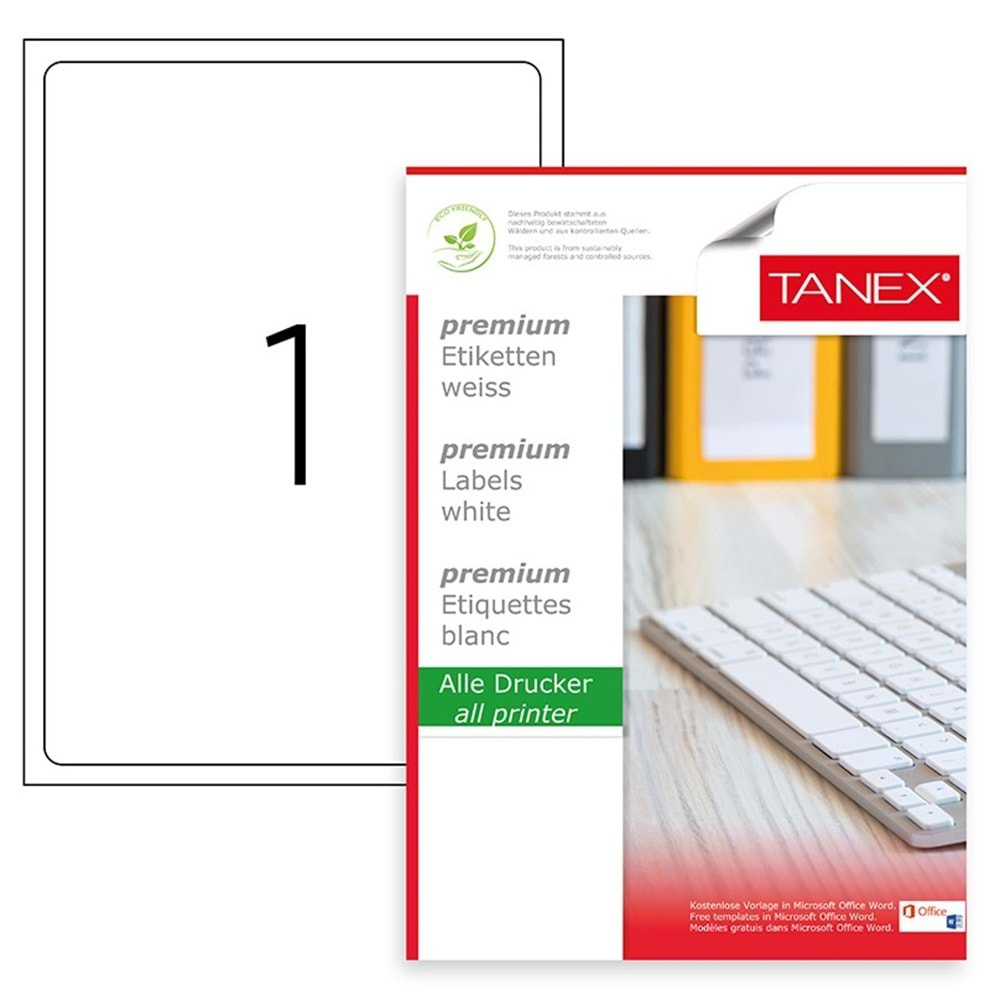 Tanex Premium 199,6x289,1 mm. A4 Lazer Etiket 100 lü TW-2001