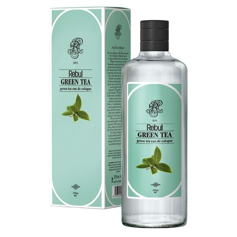 Rebul Green Tea Cam Şişe 270 cc. Kolonya 80 Derece