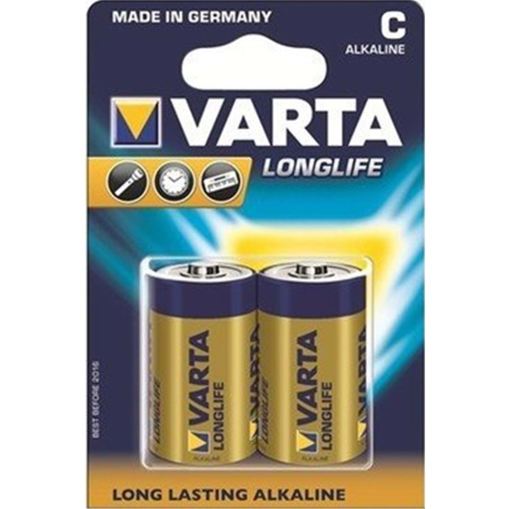 Varta Long Life C Alkaline Orta Boy 2 li Blister 4114