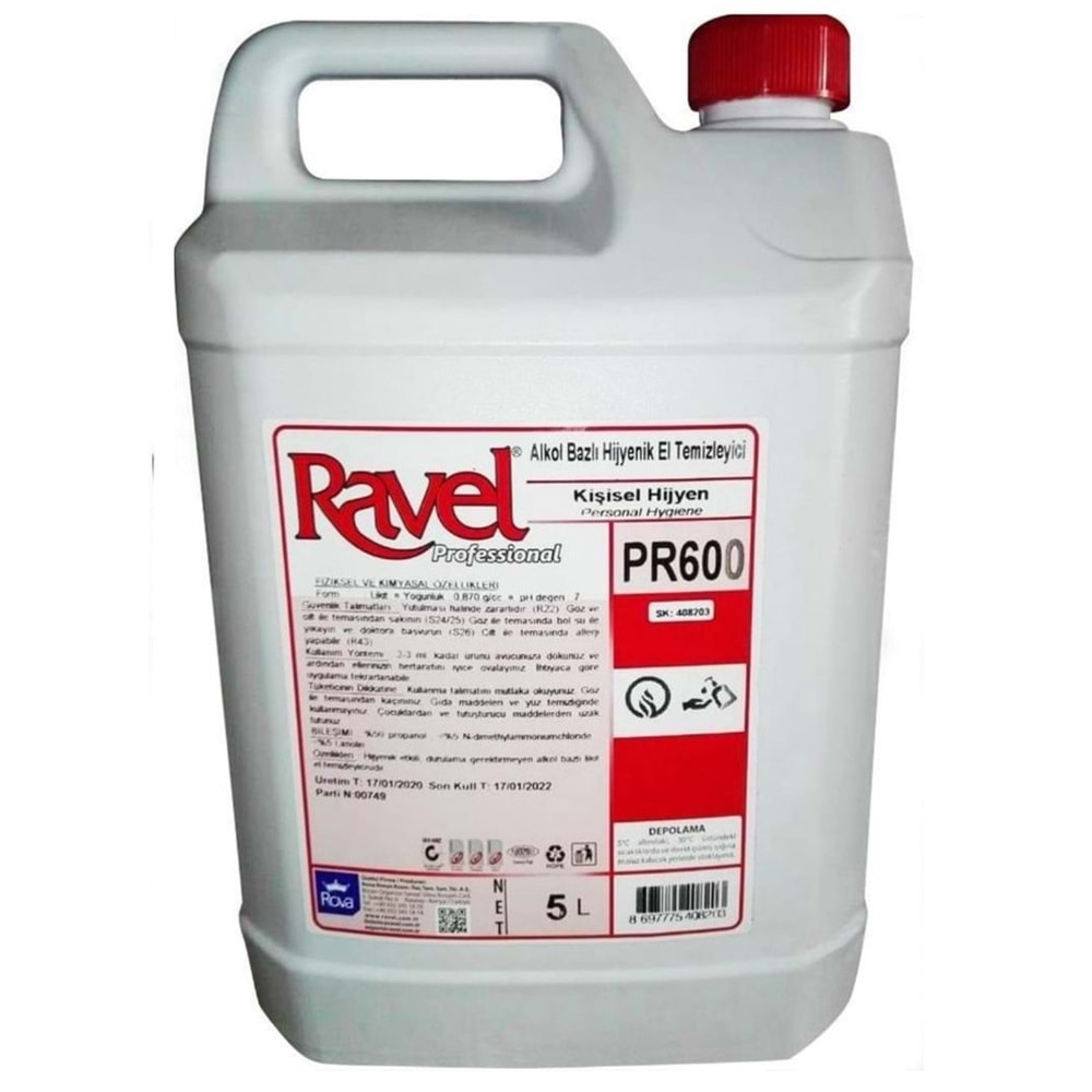 Ravel Alkol Bazlı Hijyenik El Temizleyici 5 Litre PR601