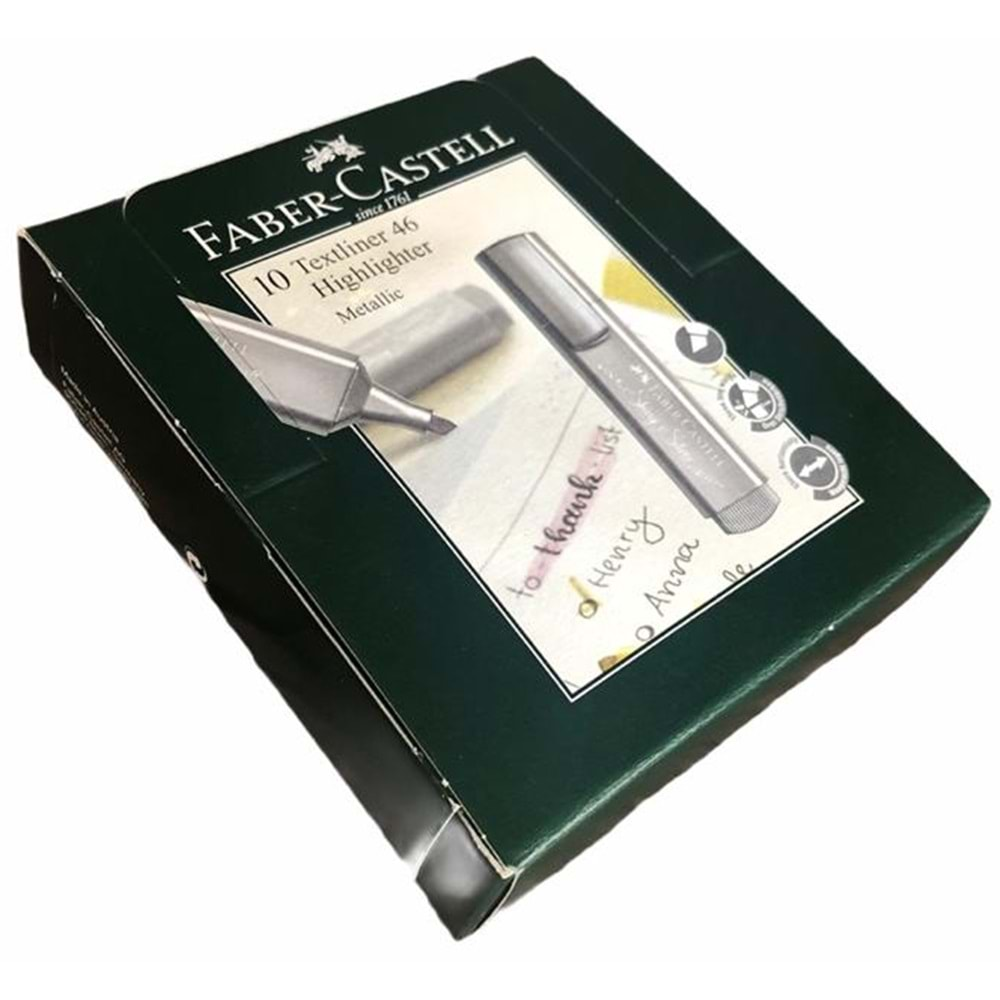 Faber Castell 46 Fosforlu Kalem Metalik Silver (Gümüş) 10 Adet