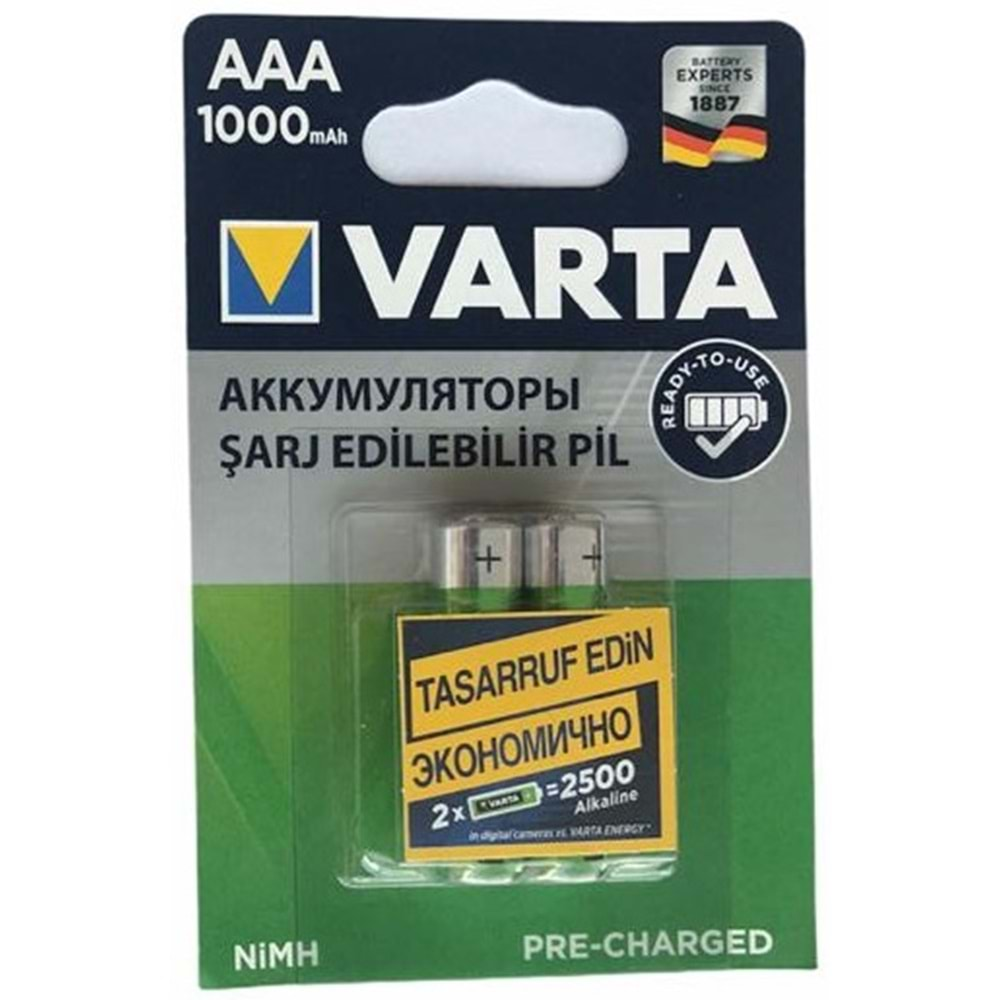 Varta 1000 mAh Ni-Mh Şarj Edilebilir AAA İnce Kalem Pil 2 Adet