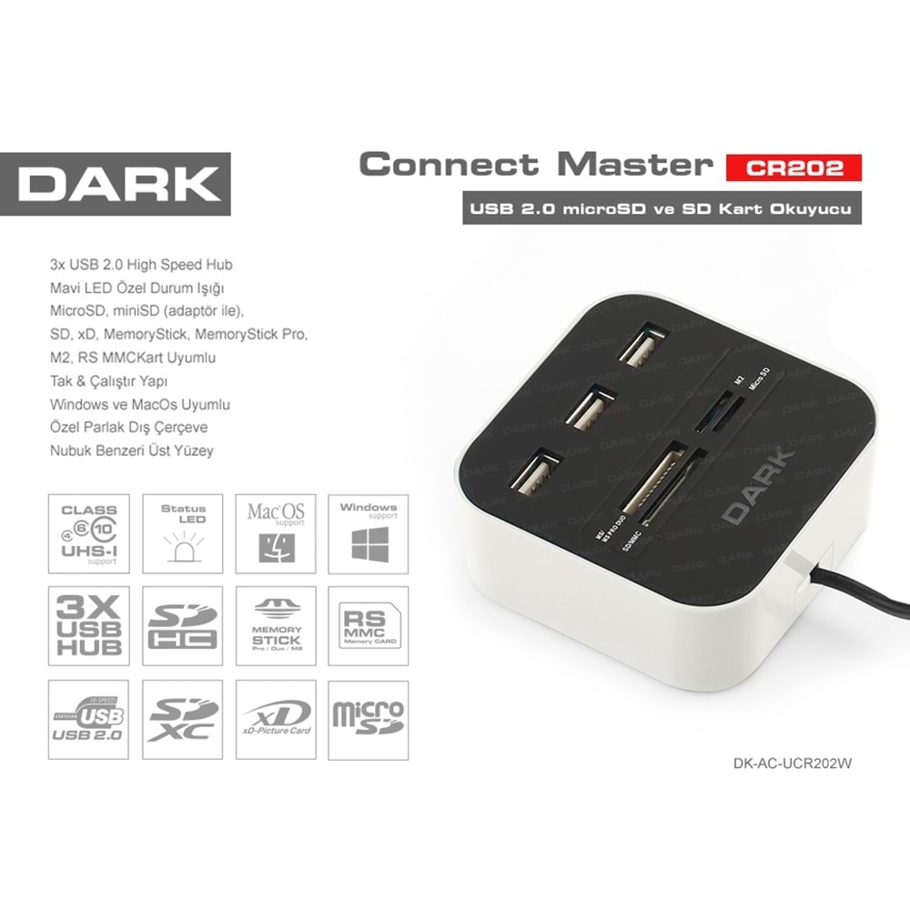 Dark Ucr202 Çoklu Kart Okuyucu USB MicroSD SD MMC M2 MS PRO