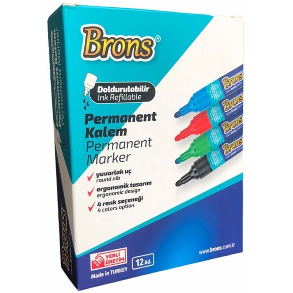 Brons Doldurulabilir Permanent Kalem Siyah BR-9620 (12 Adet)