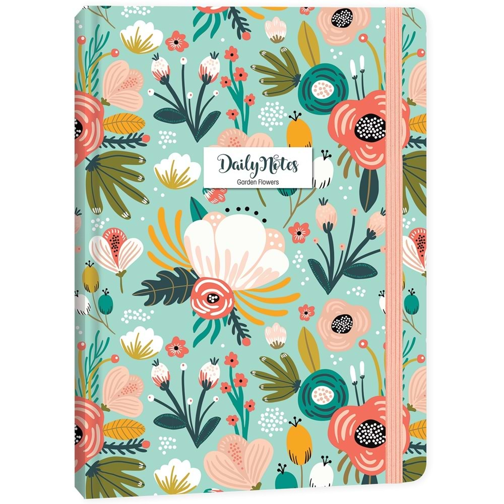 K.Color A5 Çizgili Sert Kapak 80 Yp Defter Garden Flowers Yeşil