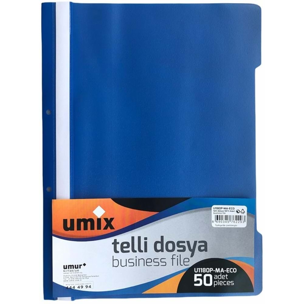 Umix Eko Telli Dosya 50 Adet - Mavi (U1180P-MA-ECO)