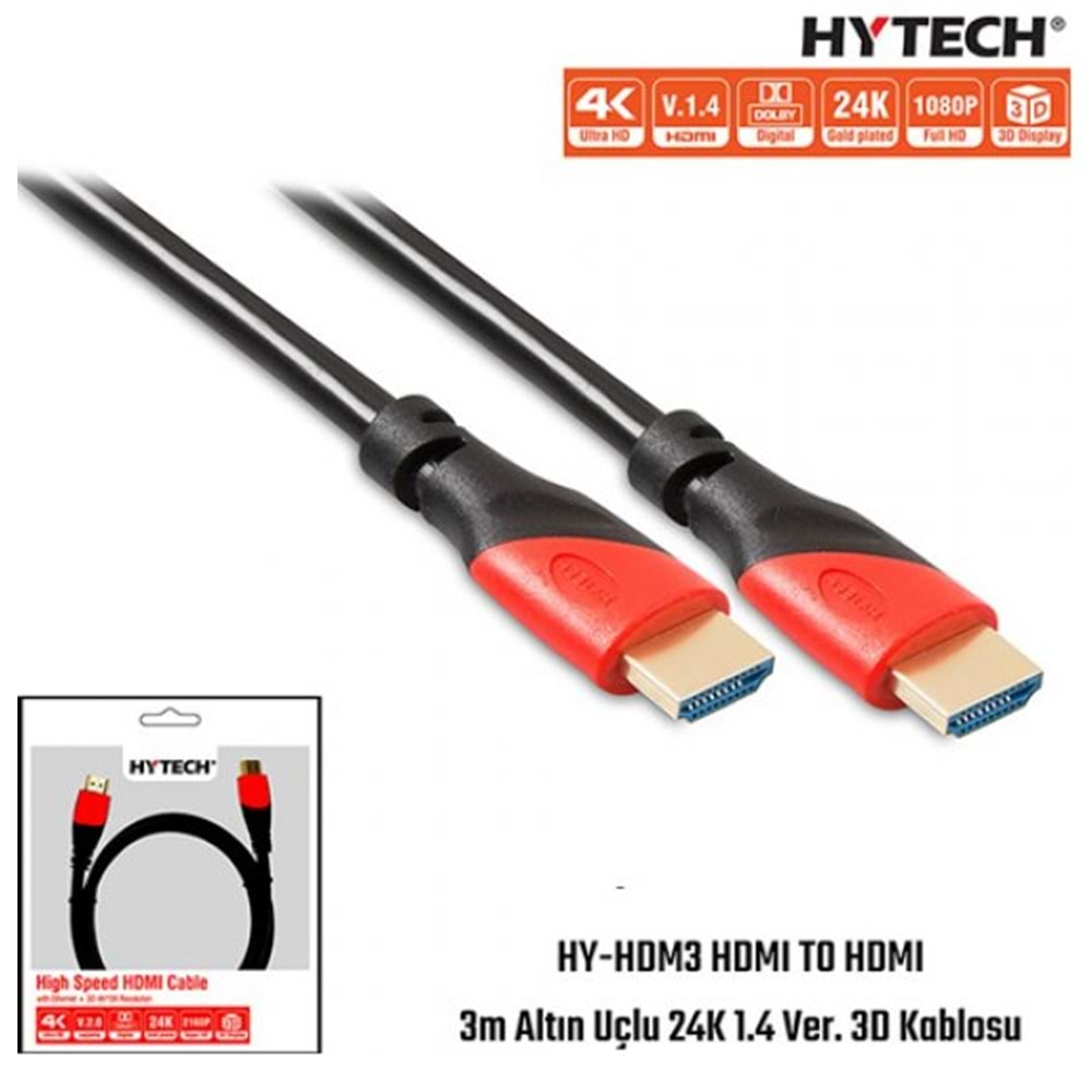 Hytech HY-HDm3 HDMI To HDMI 3 Metre Altın Uçlu 1,4