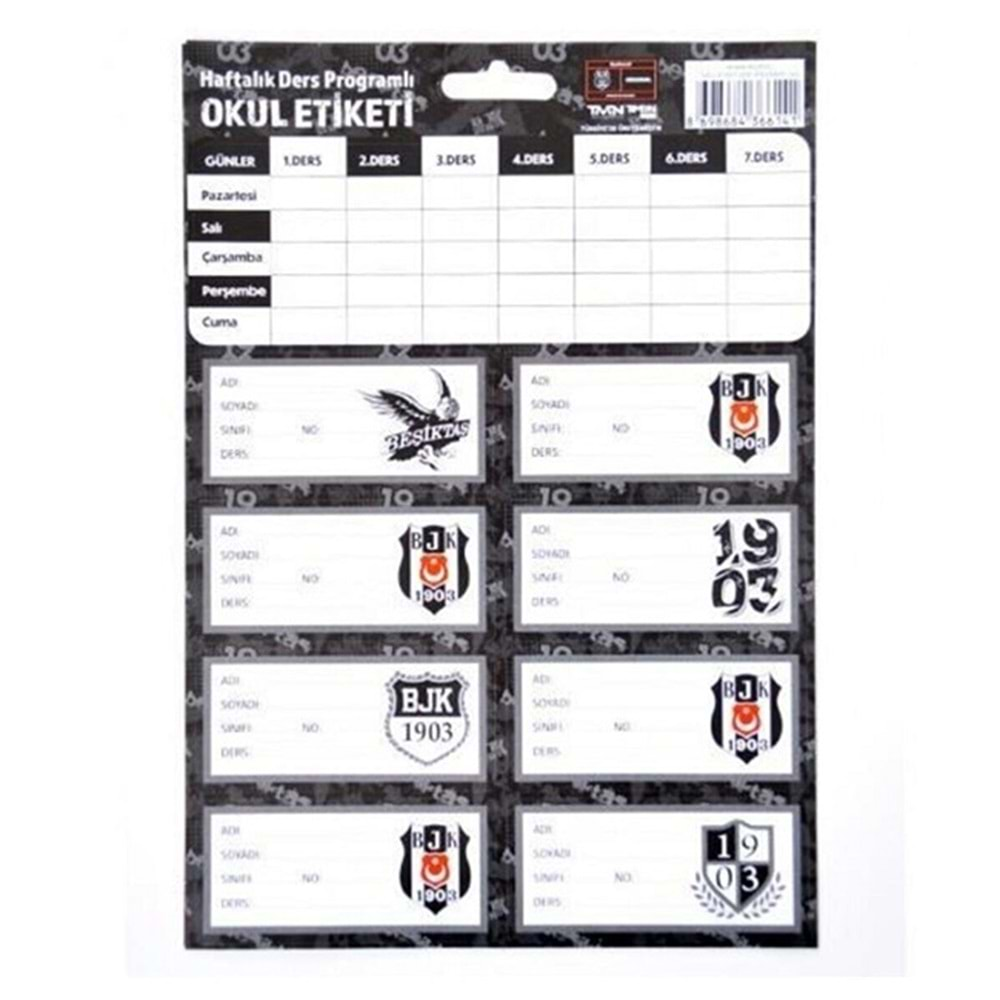 Beşiktaş Haftalık Ders Programlı Okul Etiketi 3 Yaprak