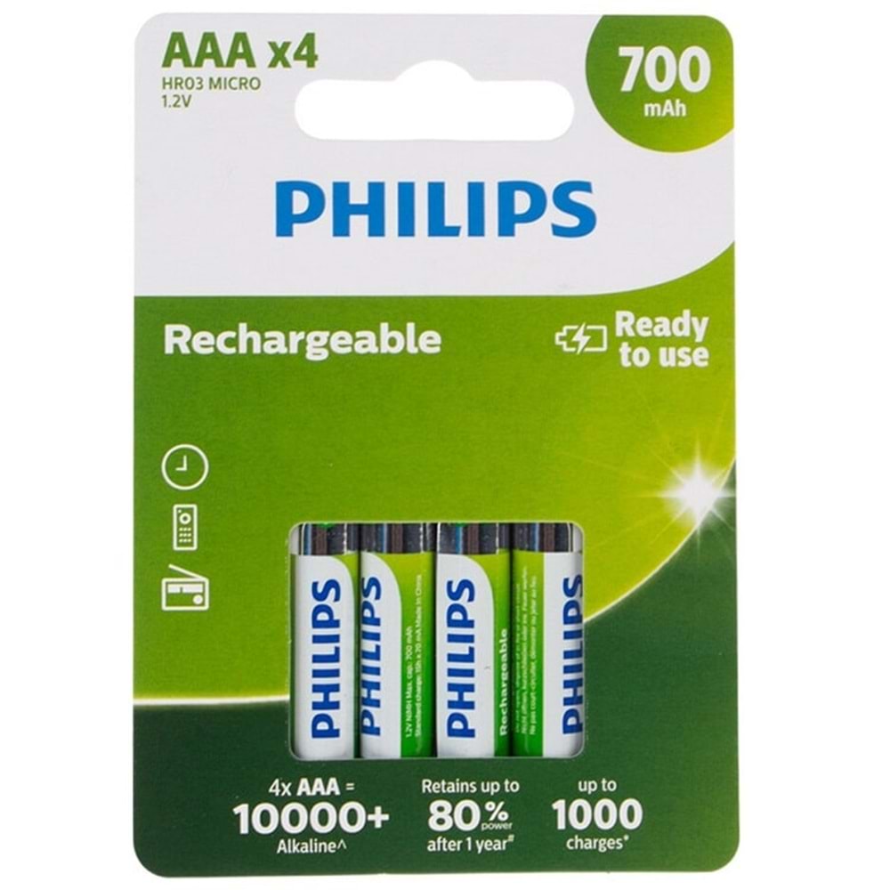 Philips Şarj Edilebilir 700 MAH AAA Kalem Pil 4 Adet