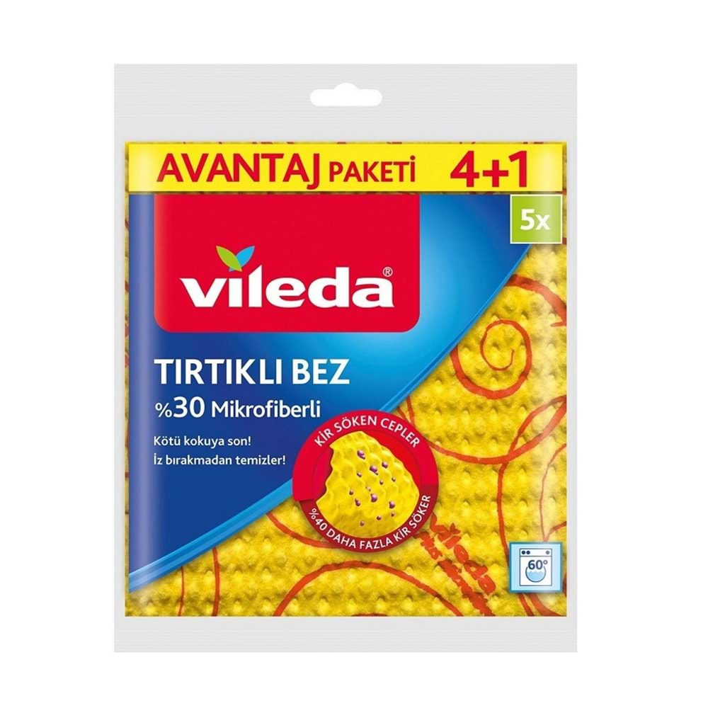 Vileda Genel Temizlik Bezi Tırtıklı %30 Mikrofiberli 33x35 cm 4+1 li