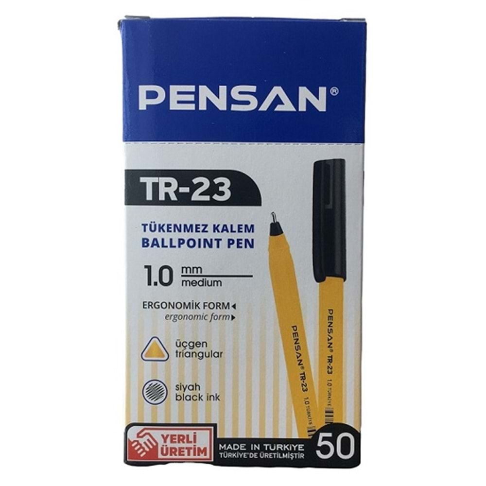 Pensan Üçgen Tükenmez Kalem 1 mm. 50 li Kutu Siyah Tr-23