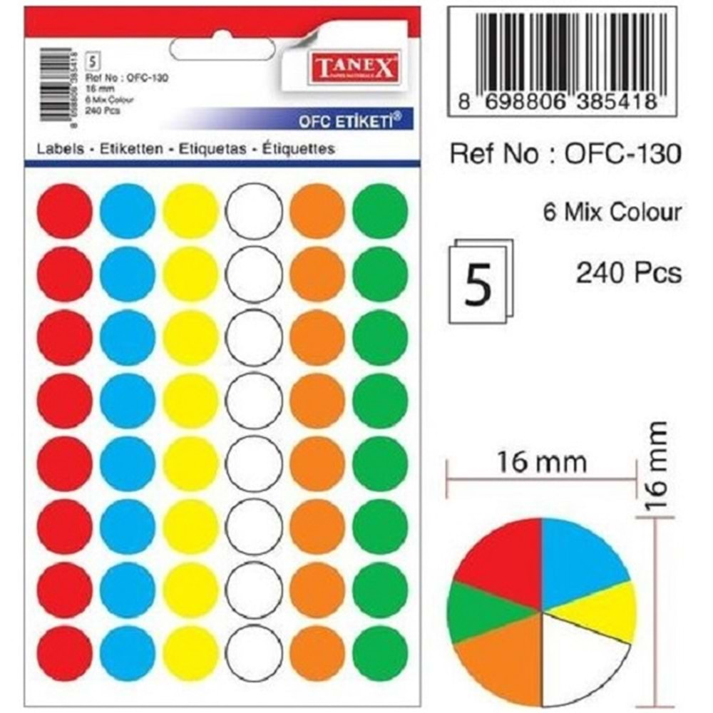 Tanex OFC-130 16 mm Karışık Renk Etiket 5 Adet