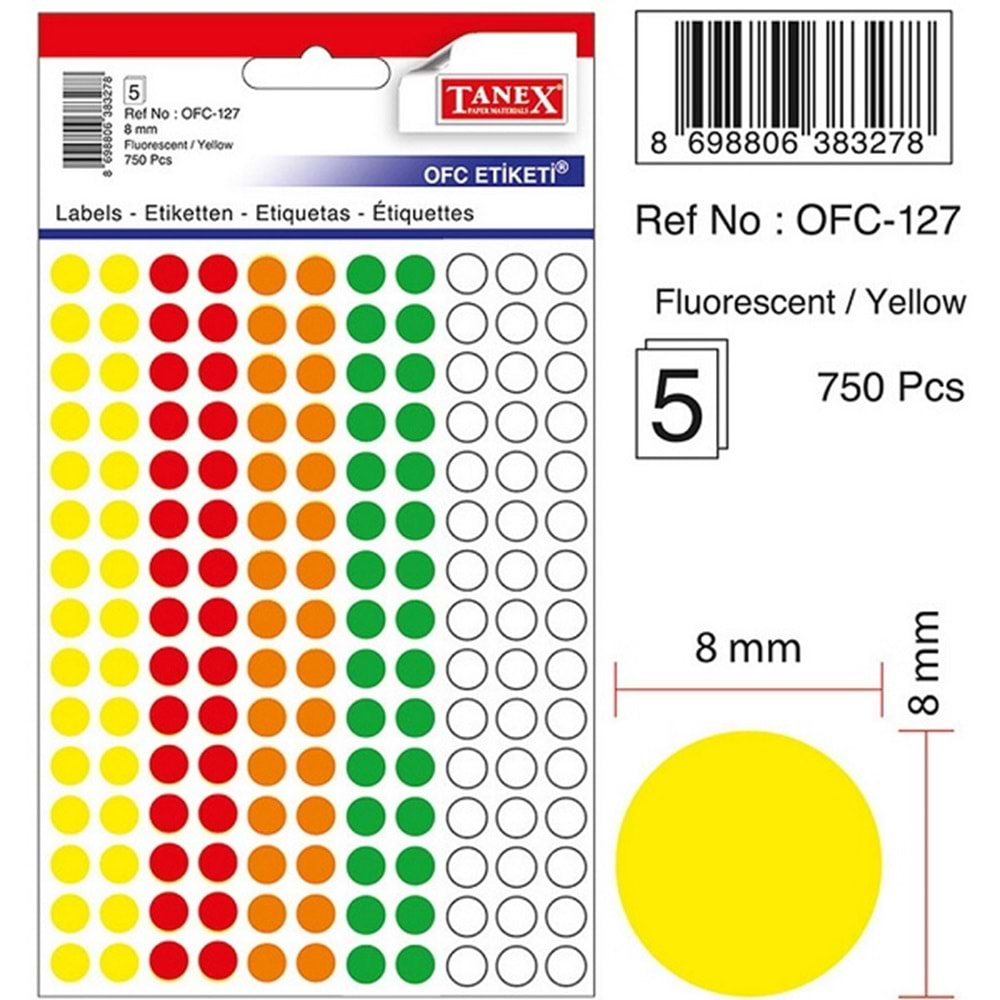 Tanex OFC-127 8 mm Karışık Renk Etiket 5 Adet