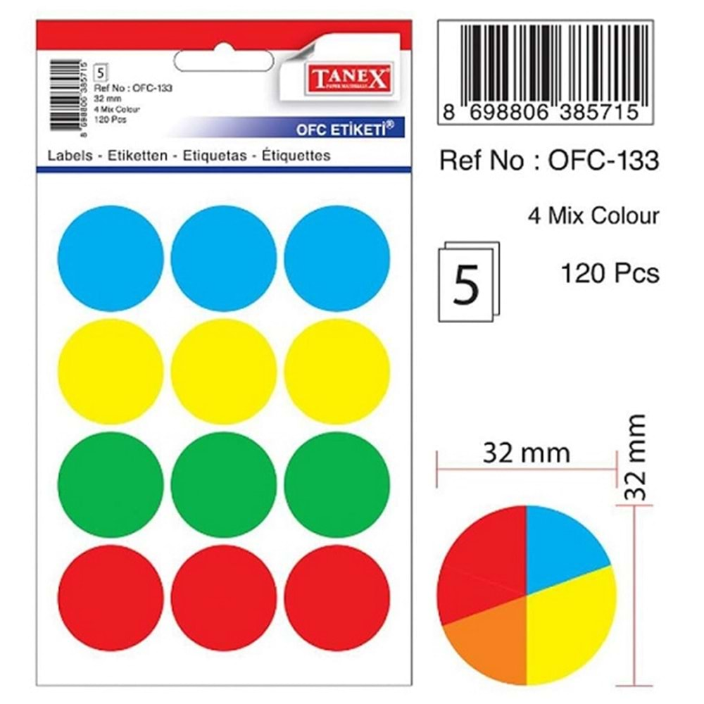 Tanex OFC-133 32 mm Karışık Renk Etiket 5 Adet