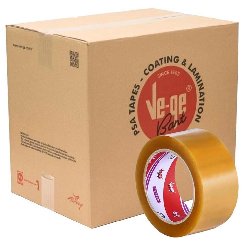 Ve-ge Leopar Koli Bandı 45mm x 100m 48 Ad (1 Koli) Şeffaf Doğal Kauçuk Solvent