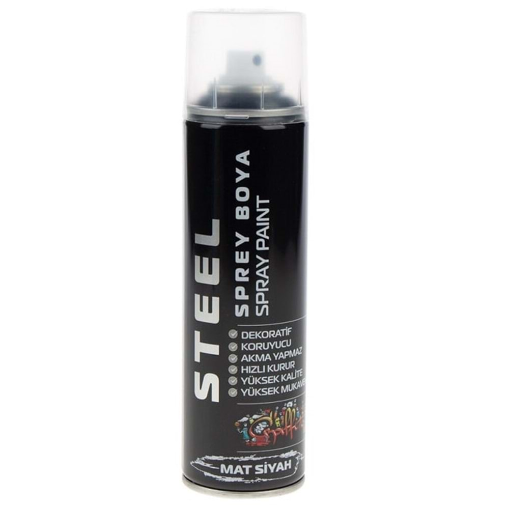 Steel Sprey Boya Mat Siyah 200 ml.