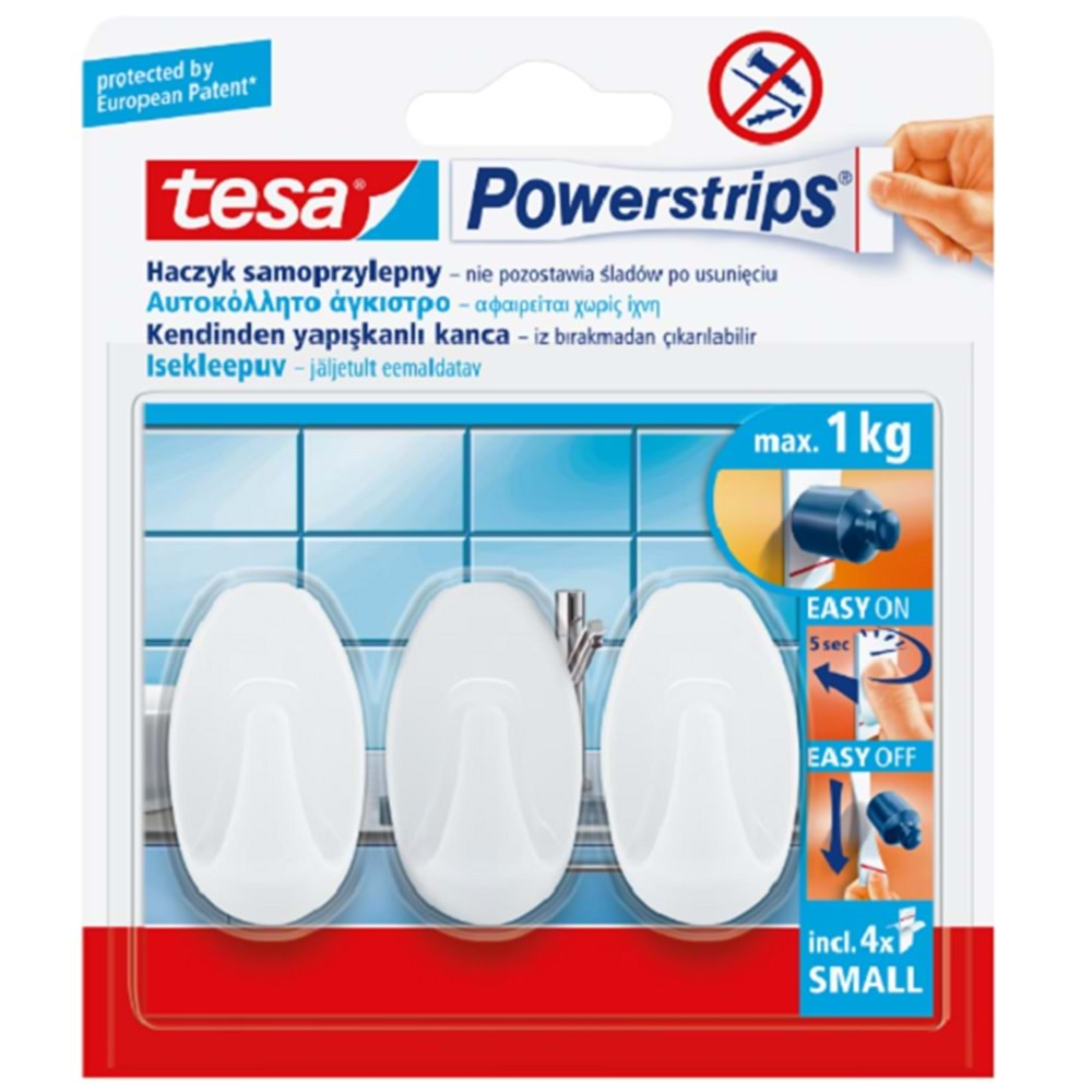 Tesa Powerstrips 1 Kg Taşıma Kapasiteli 3 Lü Oval S Boy Askılık-57533