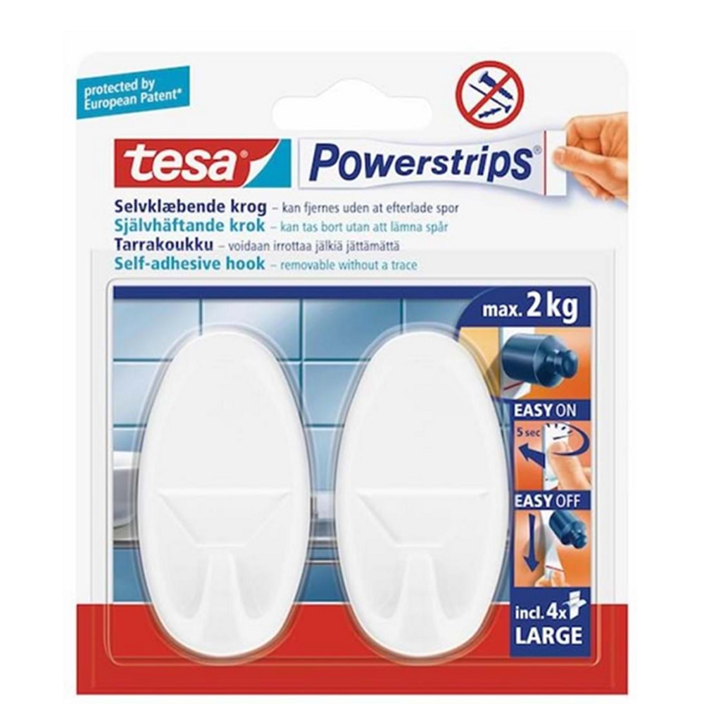 Tesa Powerstrips 2 Kg Taşıma Kapasiteli 2 Li Oval L Boy Askılık-58013