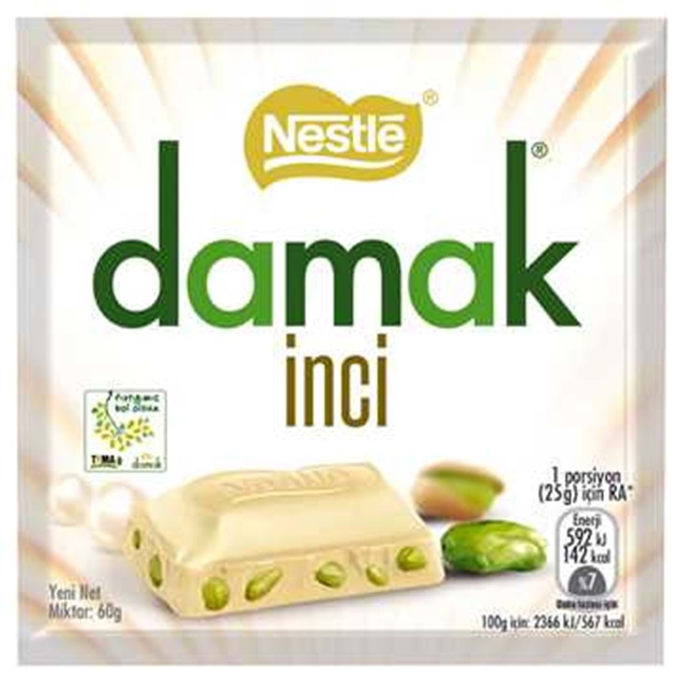 Nestle Damak İnci Antep Fıstıklı Beyaz Çikolata 60 Gr