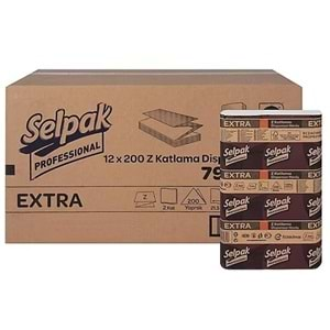 Selpak Prof Extra 21,5 x 24 cm 200 lü 12 Paket Z Havlu Lavabo İçin