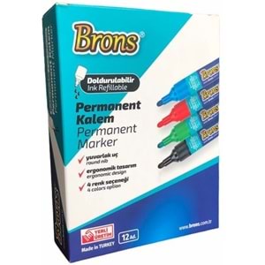 Brons Doldurulabilir Permanent Kalem Mavi BR-9621 (12 Adet)