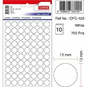 Tanex OFC-129 13 mm Beyaz Ofis Etiketi 10 Adet