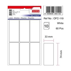 Tanex OFC-119 33x74 mm Beyaz Etiket 10 Adet