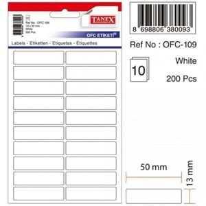 Tanex OFC-109 13x50 mm Beyaz Etiket 10 Adet