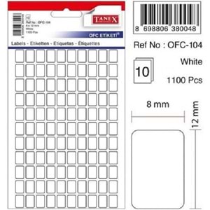 Tanex OFC-104 8x12 mm Beyaz Etiket 10 Adet