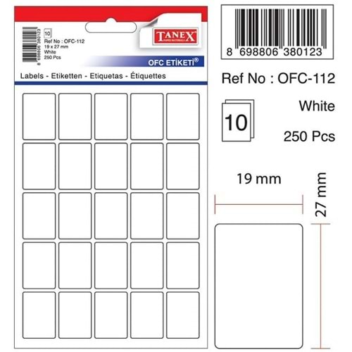 Tanex OFC-112 19x27 mm Beyaz Etiket 10 Adet