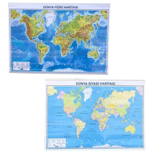 İnterpano 70x100 cm Çıtalı Askılı Dünya Siyasi-Fiziki Harita