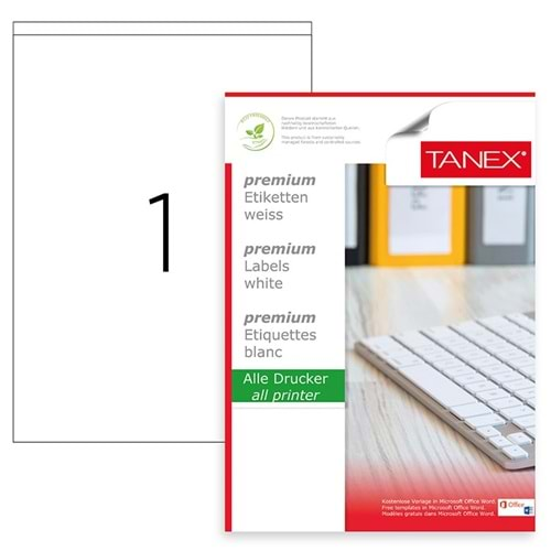 Tanex Premium 21x294,86 mm. A4 Lazer Etiket 100 lü TW-2294