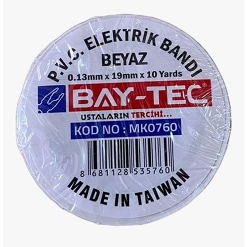 Bay-Tec Beyaz PVC Elektrik Bandı 0.13mmx18mmx10yards