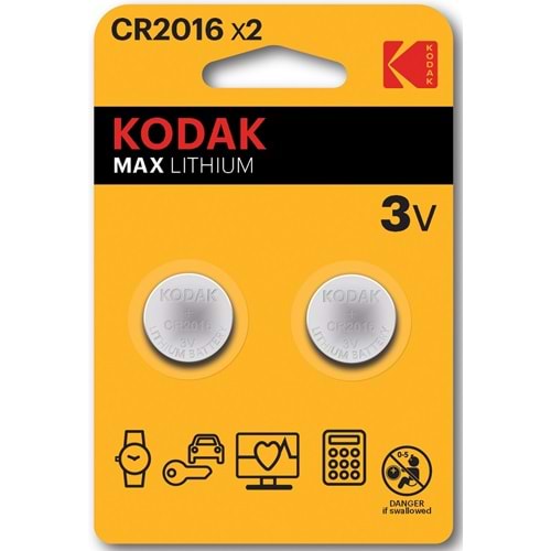 Kodak CR2016 Max Lithium Button Cell 3 Volt Para Pil 2 Adet