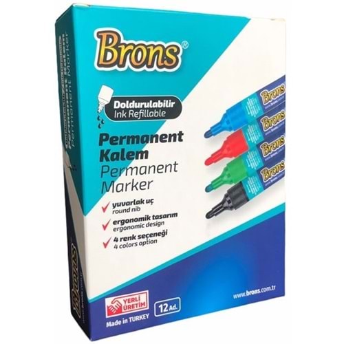 Brons Doldurulabilir Permanent Kalem Mavi BR-9621 (12 Adet)