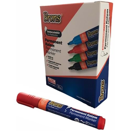 Brons Doldurulabilir Permanent Kalem Kesik Uç Kırmızı 12 Adet BR-9722
